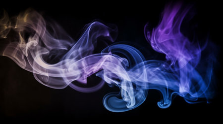 Colorful blue and purple smoke on a black background. Abstract background.の写真素材