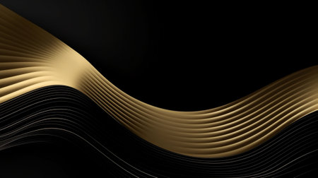 Abstract gold wavy lines on black background. 3d render illustrationの写真素材
