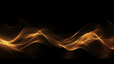 Abstract gold fire wave on black background. Futuristic technology style. Elegant background for business tech presentations.の写真素材