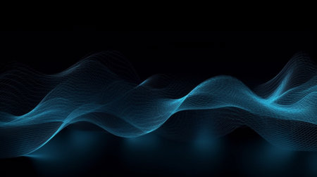 abstract blue wave on a dark background. 3d rendering.の写真素材