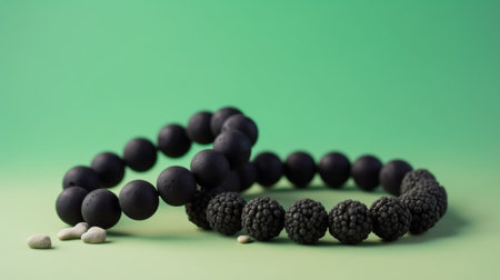 Beads made of black and white beads on a green backgroundの写真素材