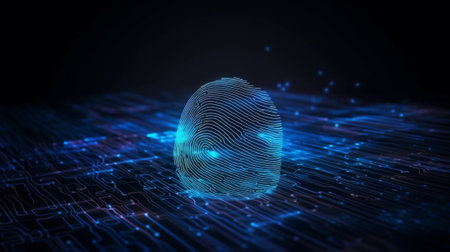 Fingerprint on digital background. Biometric concept. 3D Renderingの写真素材