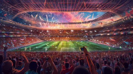 Soccer fans at the stadium during the match. 3D renderingの写真素材