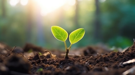 Green seedling illustrating concept of new life and green investment in agriculture