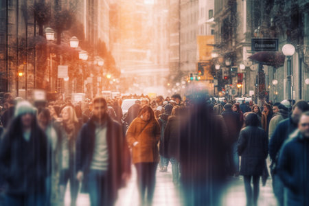 Crowds of people walking on Oxford street in London, UK.の写真素材