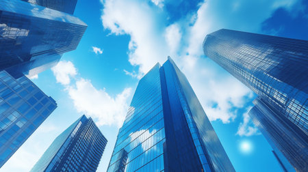 Modern skyscrapers on a background of blue sky with clouds.の写真素材