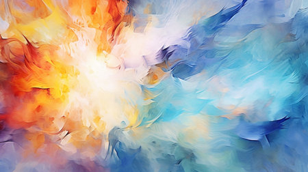 Watercolor abstract background in blue, orange, yellow and brown colorsの素材