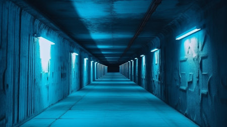 3d illustration of a tunnel corridor with light coming from the endの素材