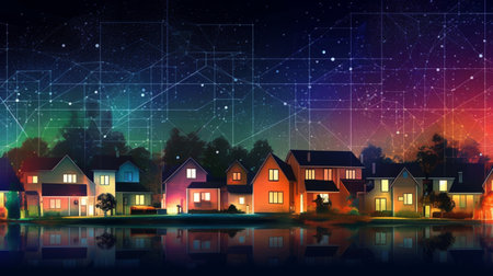 Night city with houses and buildings, vector illustration. Eps 10.の素材