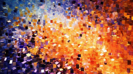 abstract colorful background of many small squares in different shades of orangeの素材