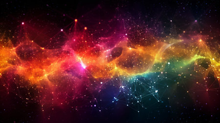 Abstract background with glowing particles and lines. Network connection structure. 3d renderingの素材