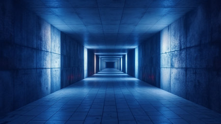 3d rendering of abstract background. Futuristic hallway with blue light.の素材