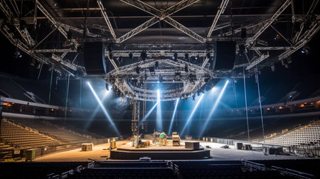 stage lighting effect in a sports arena with floodlights and spotlightsの素材