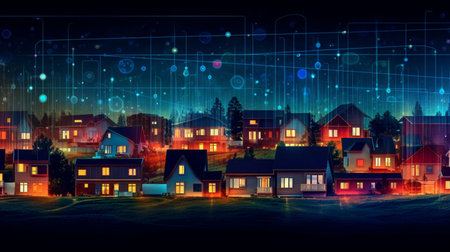 Night city with houses and buildings on the background of the Internet. Vector illustration.の素材