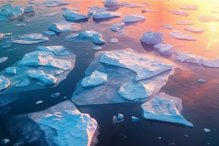 Icebergs floating in the ocean at sunset, Global warming conceptの素材
