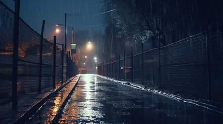 Rainy night in the streets of the city. 3d renderingの素材