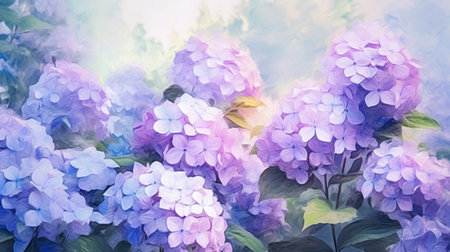 Watercolor painting of hydrangea flowers. Spring background.の素材