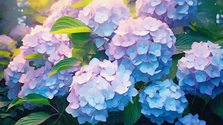 Hydrangea flowers blooming in the garden, vintage color toneの素材