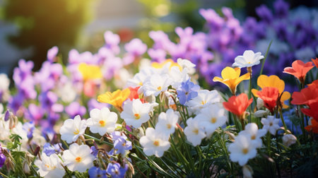 Beautiful spring flowers in the garden. Colorful crocuses.の写真素材