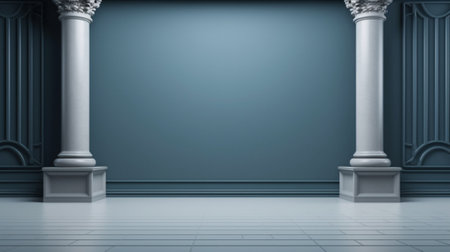 Classic blue wall with columns and copy space. 3D rendering.の写真素材