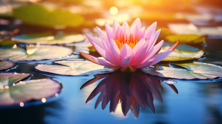 Beautiful lotus flower on the water in the pond. Natural backgroundの写真素材