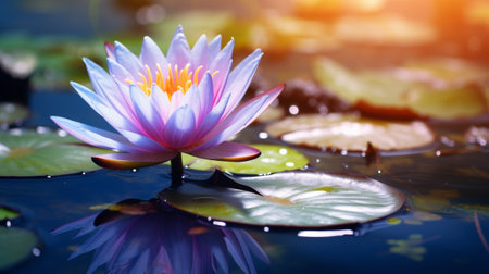 Purple water lily or lotus flower blooming on pondの写真素材