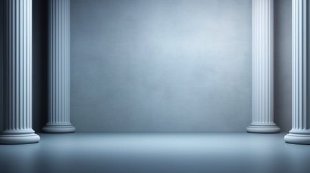 Pillars on a grey wall background, 3d render illustrationの写真素材