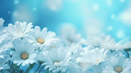 White daisies on a blue background. Floral background.の写真素材