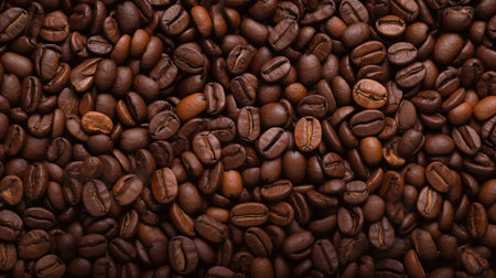 Roasted coffee beans background. Top view. Close-up.の写真素材