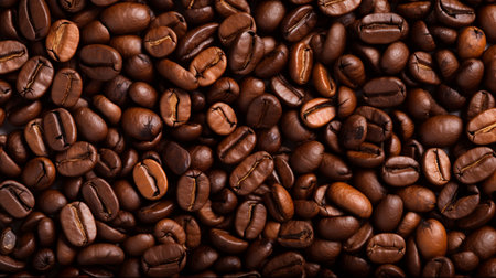 Roasted coffee beans background. Close-up image of roasted coffee beans.の写真素材