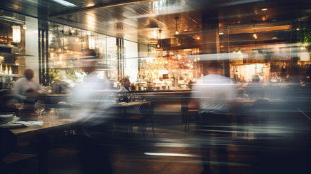 Abstract blurred background of people in a cafe. Toned image.の写真素材