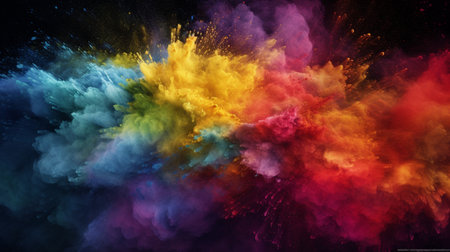 Explosion of colored powder on black background. 3d rendering, 3d illustration.の写真素材