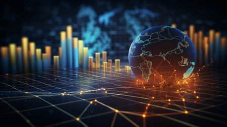 3D rendering of globe with global network connection on technology background.の写真素材