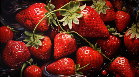 Strawberries in water. Abstract background. Close-up.の写真素材
