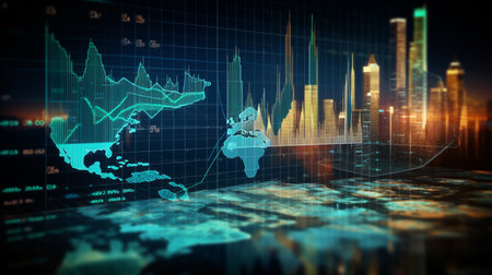 financial stock market graph on virtual screen. 3d rendering and illustrationの写真素材