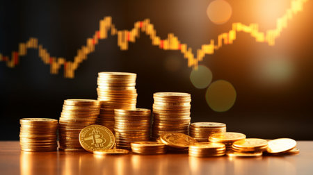golden coin with stock market graph background, business and financial concept