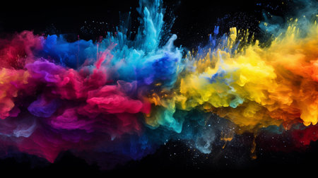Colorful abstract powder explosion on black background. Colorful cloud.の写真素材