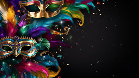 Mardi Gras background with carnival mask and feathers. Vector illustration.の写真素材