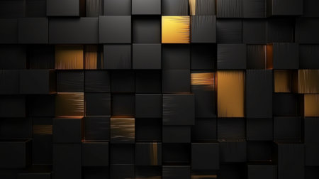 Abstract background made of black cubes. 3d render illustration with depth of field.の写真素材
