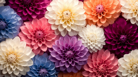 Colorful dahlia flowers background. Floral pattern and texture.の写真素材