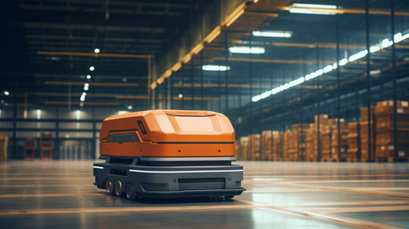 3d rendering of orange truck in warehouse. Logistics and transportation conceptの素材