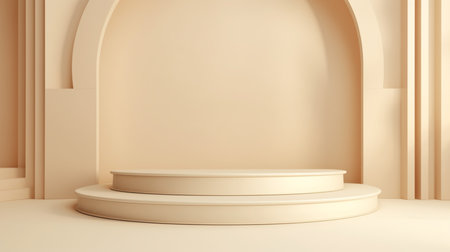 3d render of abstract minimal geometric forms. Glossy golden luxury podium for your design.の素材