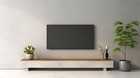 Tv Wall Mockup in Modern Living Room, 3D Renderingの素材
