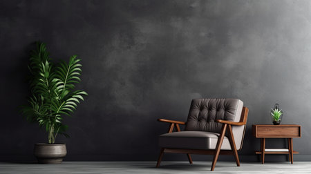 Modern living room interior with armchair and plant. 3D Renderingの素材