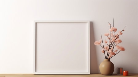 Mock up poster frame in modern interior background, 3D renderingの素材