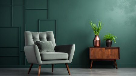 Green living room with armchair and coffee table - 3d renderingの素材