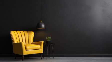 Yellow armchair in black interior with black wall, 3d renderの素材