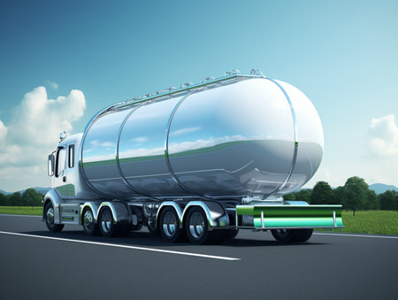 truck with a fuel tank on the road. 3d renderingの素材