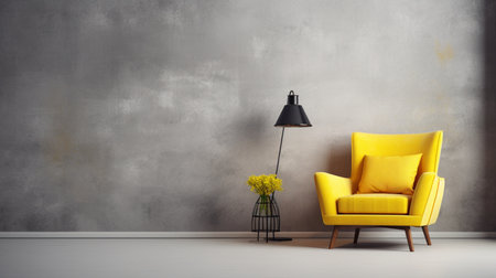 Yellow armchair in modern interior with concrete wall. 3d renderingの素材