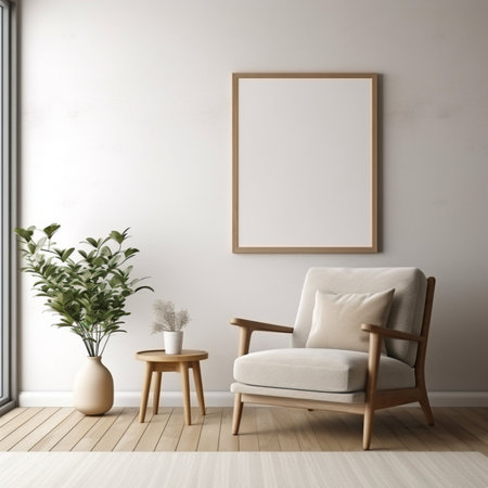 Mock up poster frame in modern interior background, 3d renderの素材